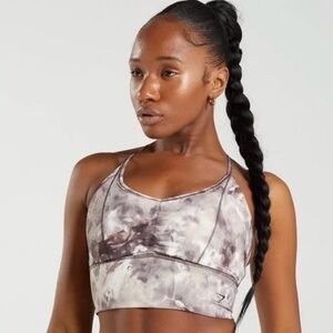 Gymshark Elevate Longline Sports Bra Marble Print | Size M-Athleisure-Gym Fit